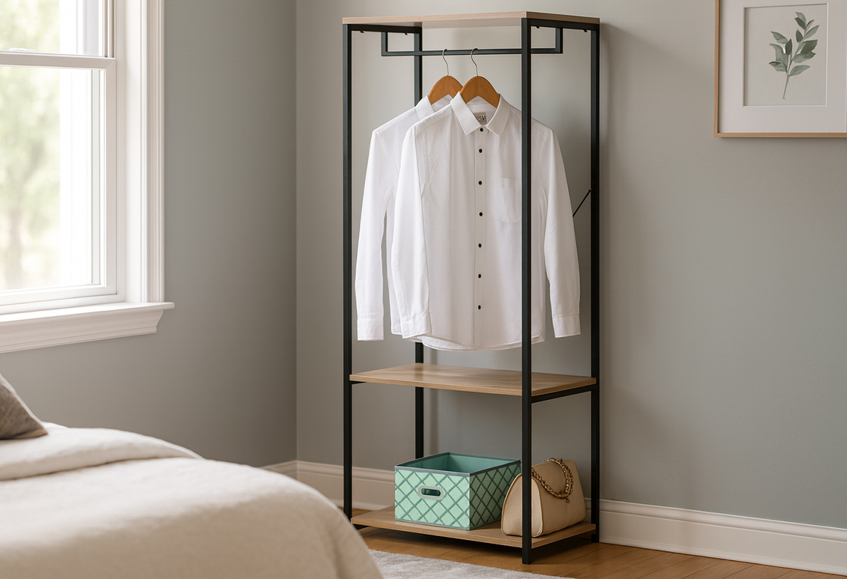 Απεικονίζεται η ντουλάπα σε ένα υπνοδωμάτιο.